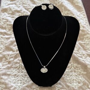 Touchstone Crystal Silver Crystal Pendant Necklace and Earrings Set - Silver